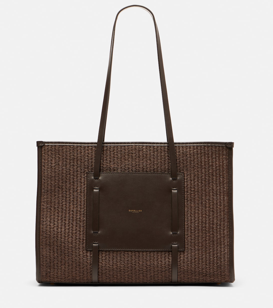 

Сумка-тоут из рафии с кожаными вставками Capri DeMellier, Espresso