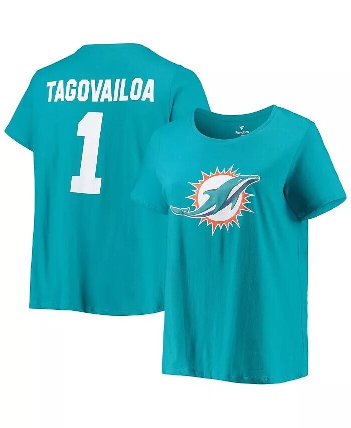 

Женская футболка Tua Tagovailoa Aqua Miami Dolphins размера плюс с именем и номером Fanatics