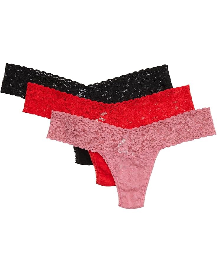 

Стринги Hanky Panky Signature Lace Low Rise Thong 3 Pack, цвет Pink Quartz/Cherrywood/Black