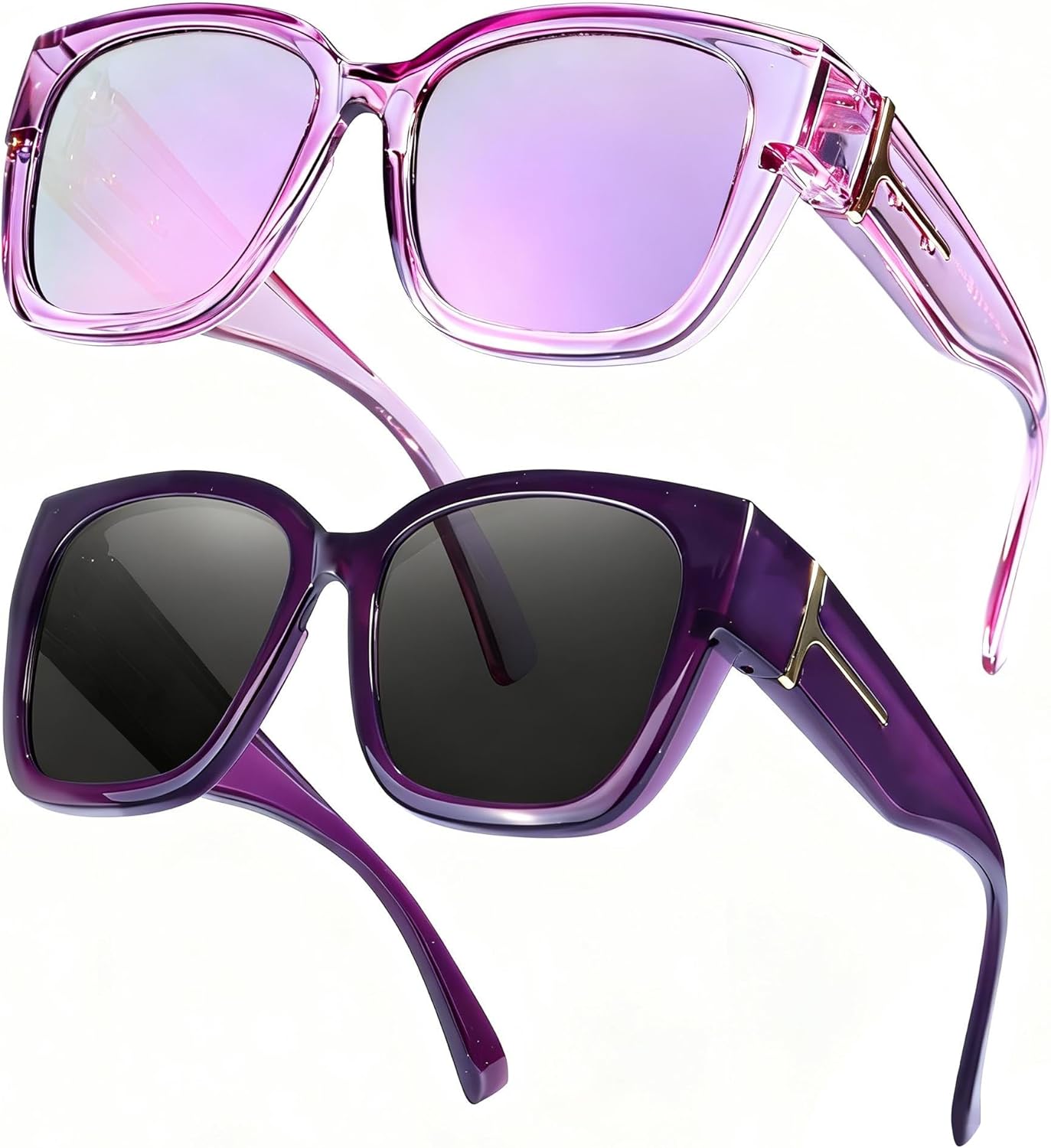

LVIOE 2 шт. поляризованные солнцезащитные очки для женщин и мужчин, большие квадратные солнцезащитные очки с защитой от УФ-излучения LS7511, A26(2 Pack)pale Purple/Purple+clear Purple/Grey