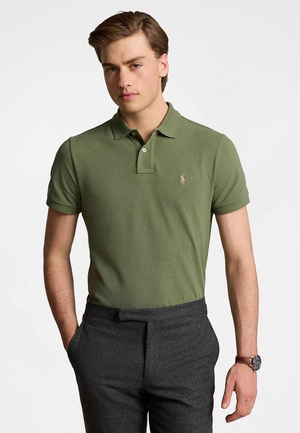 

Рубашка поло CUSTOM SLIM FIT MESH POLO SHIRT Polo Ralph Lauren, оливковый