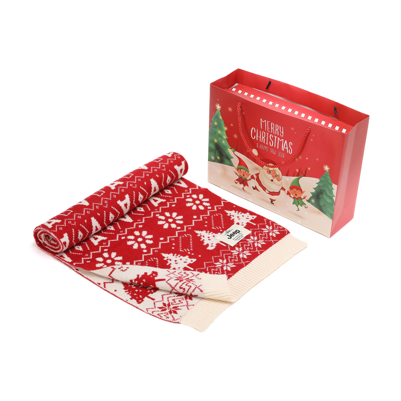 

Jeep Плед из плюшевой пряжи унисекс, Letter Tree Red+Christmas Box