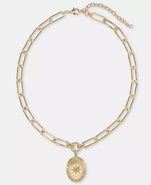 

Ожерелье с подвеской в виде овального медальона с кристальной звездой, 18 дюймов + удлинитель 3 дюйма, эксклюзивно в Macy's On 34Th, gold