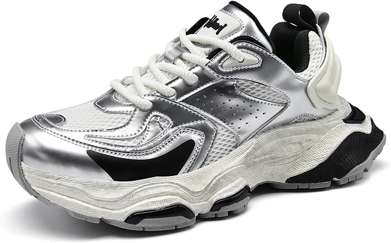 

Мужские высокие кроссовки Niepce Inc Streetwear с платформой и массивной подошвой, серебро