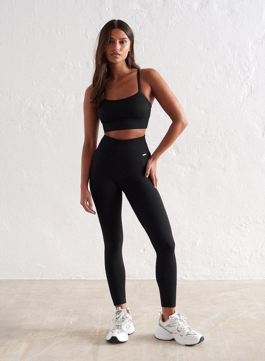 

AIM'N Женские бесшовные леггинсы для йоги Petite в рубчик, черные