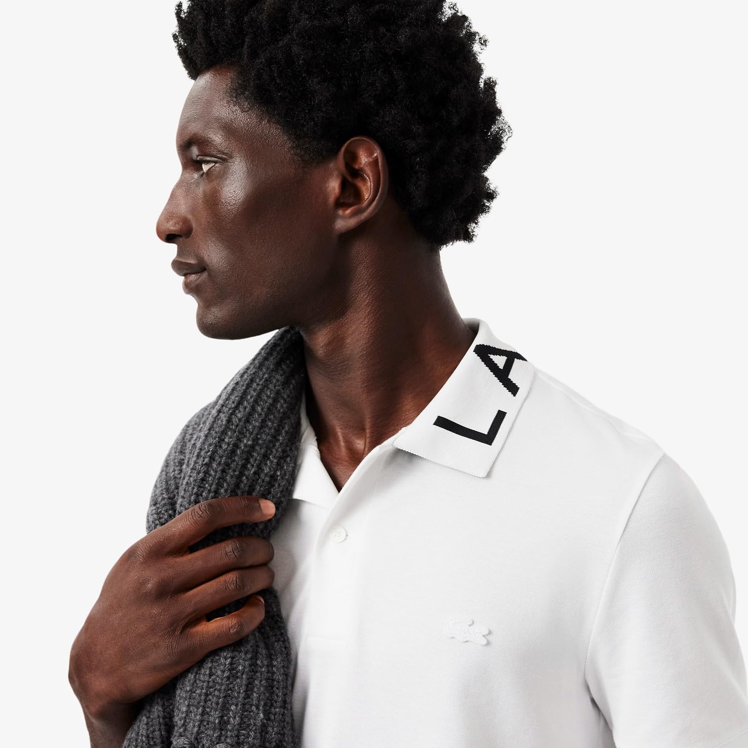 Мужская рубашка-поло Lacoste (официальная) с жаккардовым рисунком, белый — фото 3