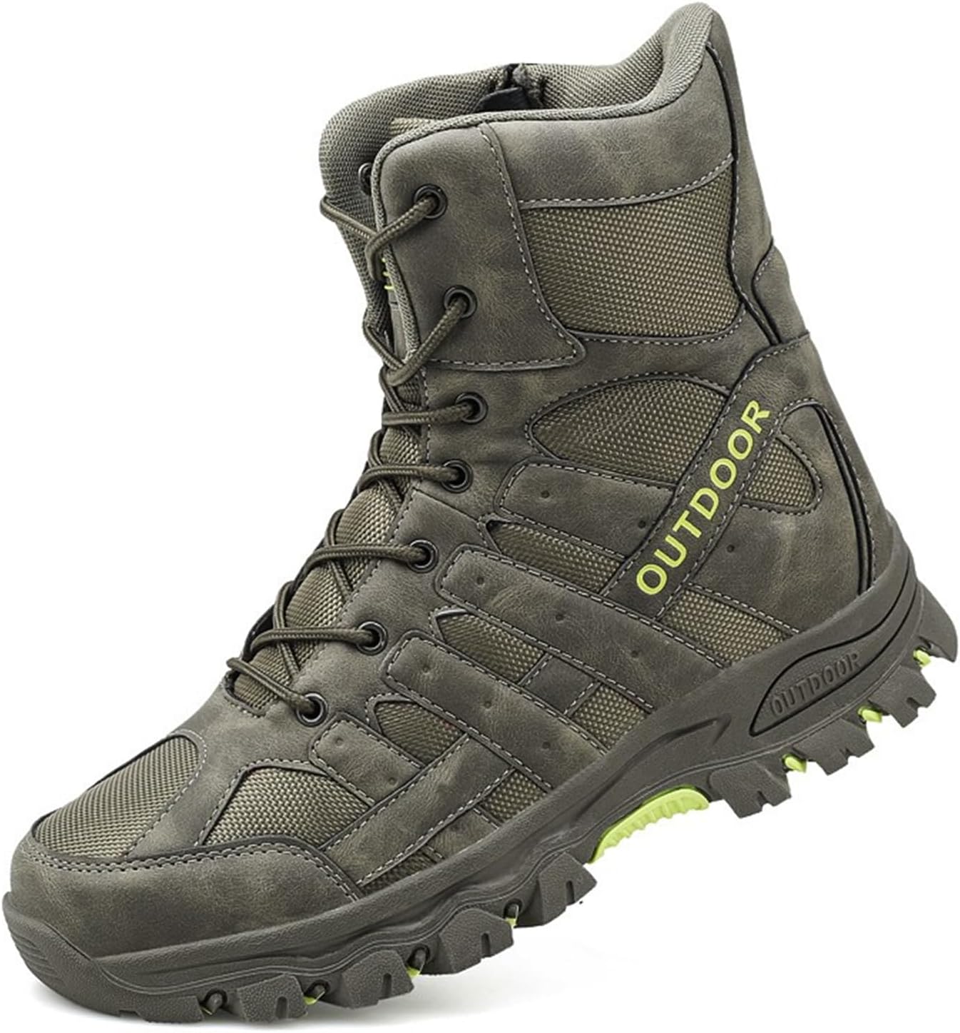 

Мужские высокие походные ботинки TengfeiFly, шнуровка, с усиленным носком, кожаной сеткой, дышащие, с поддержкой лодыжки, нескользящей амортизирующей стелькой для активного отдыха, походов, треккинга, кемпинга и прогулок, зеленый