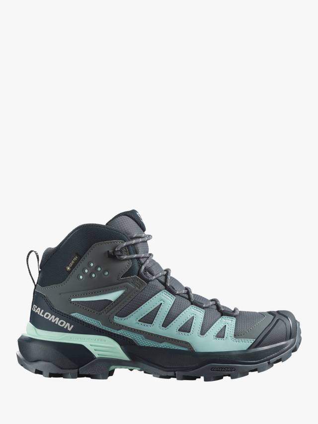 Женские походные ботинки Salomon x ultra 360 mid gore-tex текстильные, серо-зеленый