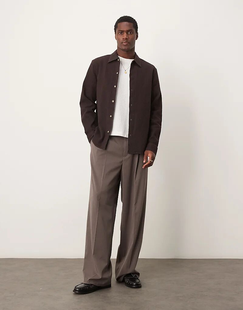 

Selected свободная вафельная рубашка коричневого цвета