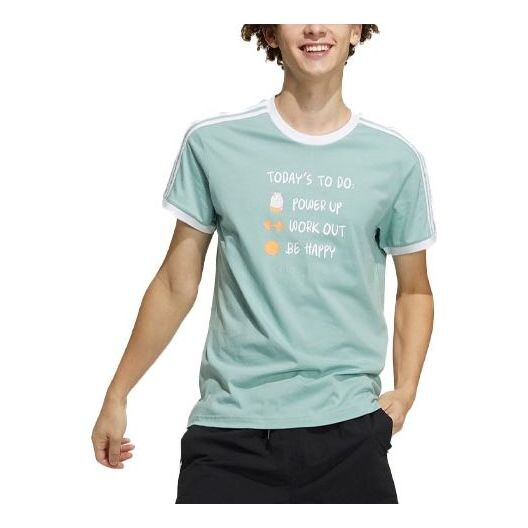 

Футболка neo w smly tee 3 funny printing stripe sports short sleeve green Adidas, зеленый