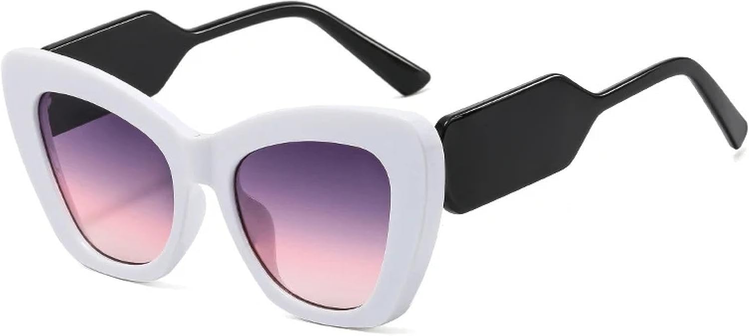 

Солнцезащитные очки с защитой от УФ-излучения UV400 | Большие очки «кошачий глаз» для женщин, контрастный градиент, для занятий спортом на открытом воздухе и вождения DSVIGF, White Purple Pink