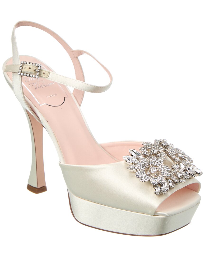 Roger Vivier RV Bouquet Satin Platform Sandal, белый