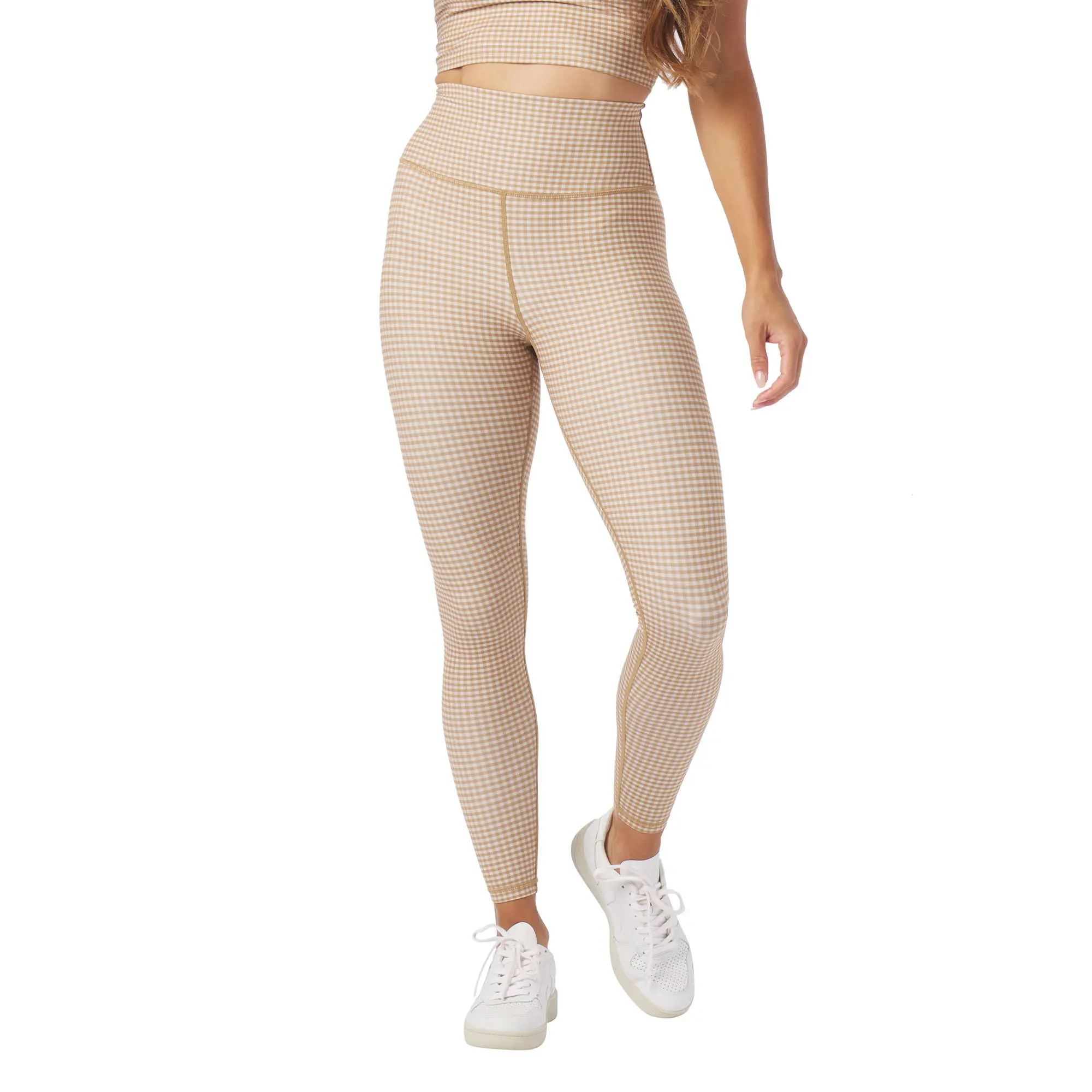 

Женские соблазнительные леггинсы из льна в клетку, длина 7/8, миндальный цвет. Glyder, Almond/Linen Gingham