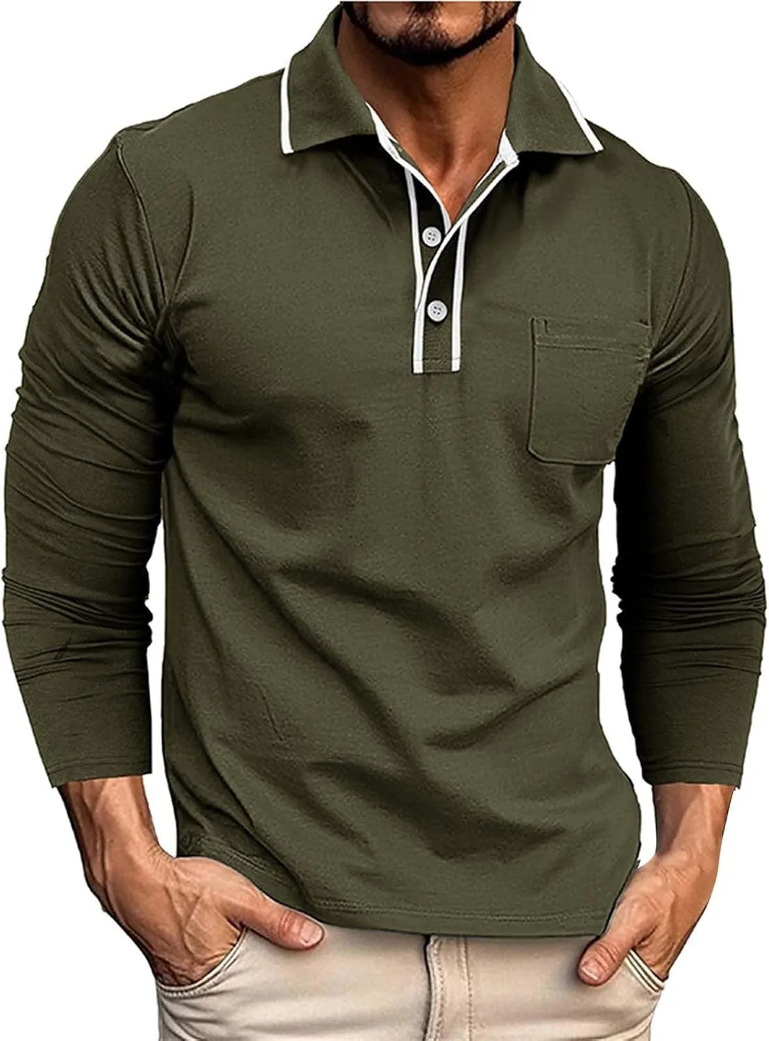 

Мужская поло с длинным рукавом и карманом