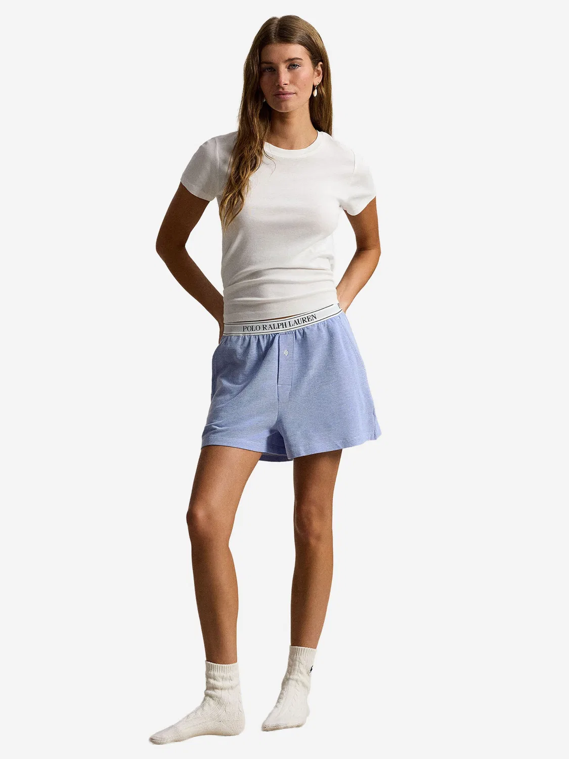 Короткий пижамный комплект 'Вязаная оксфордская ткань' Polo Ralph Lauren, Light Blue — фото 4