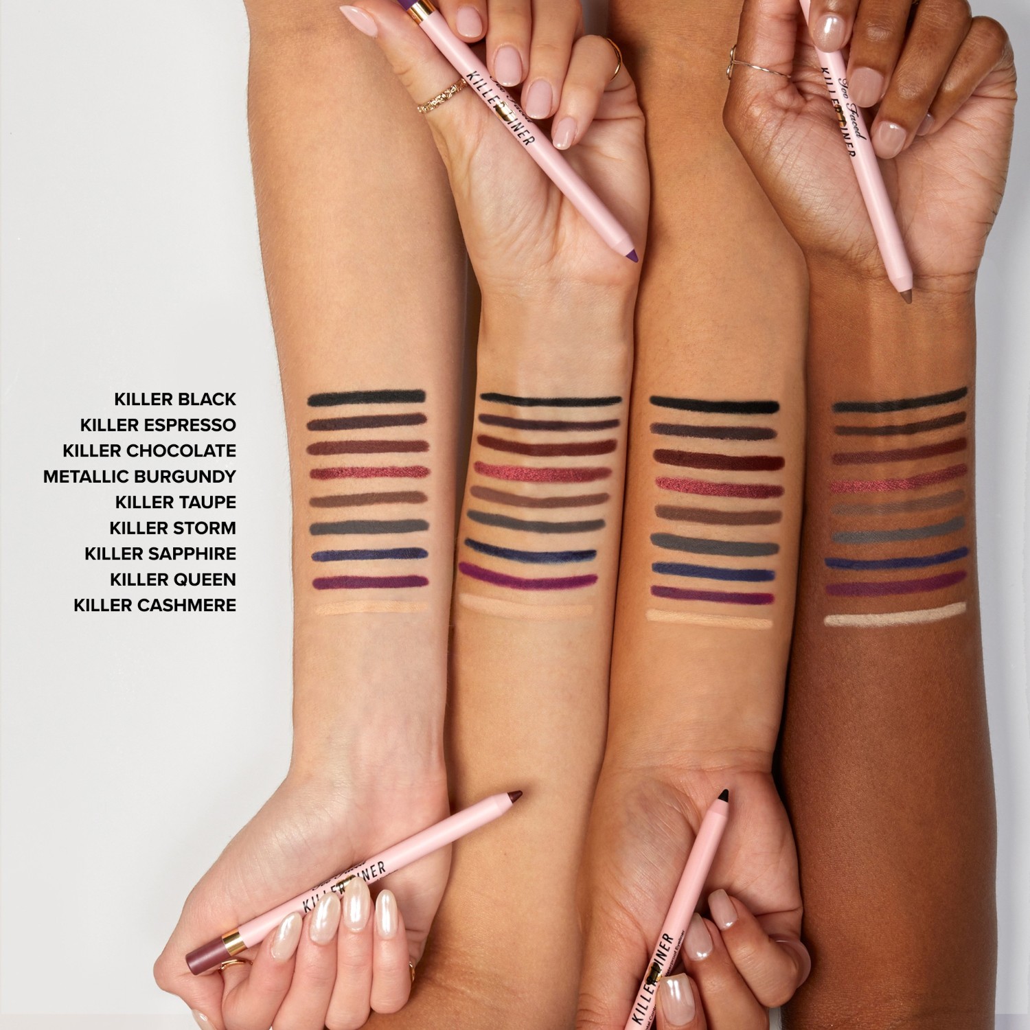 Подводка для глаз killer liner 36 hour waterproof gel pencil Too Faced, metallic taupe, вес 2.9 гр. — фото 4