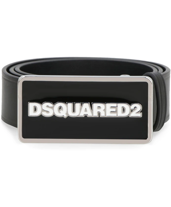 

Кожаный ремень с пряжкой с логотипом Dsquared2, черный