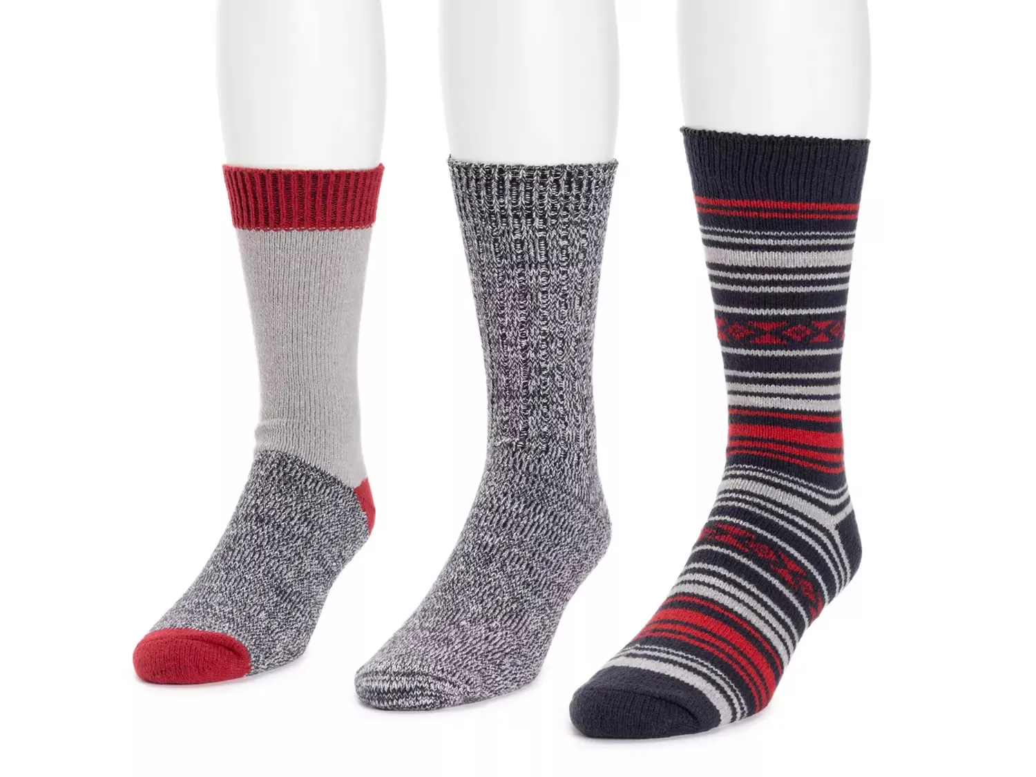 

Microfiber Men's Boot Носки - 3 Pack Muk Luks, Red/Black/Navy Stripe