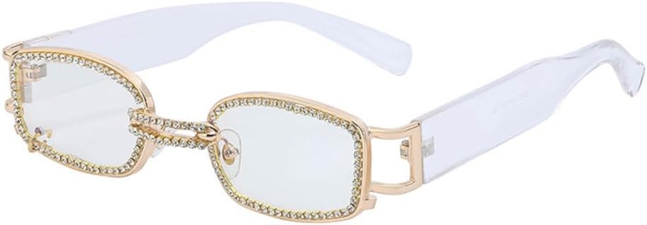 

Солнцезащитные очки LVTFCO в стиле панк для женщин, модные, со стразами, в маленькой оправе, солнцезащитные очки для мужчин, защита от УФ-излучения UV400, прозрачные, White