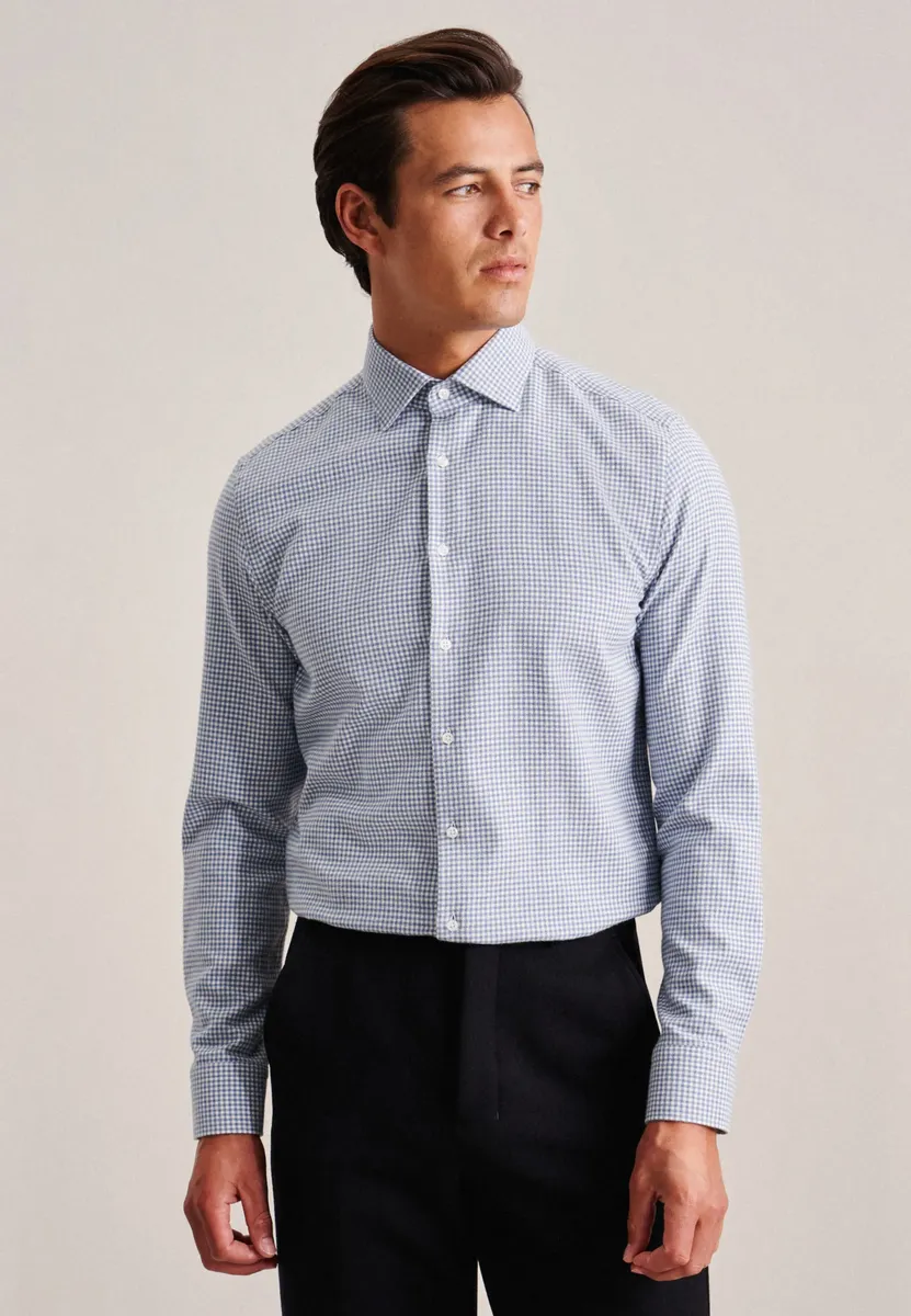 

Seidensticker фланелевая рубашка "Shaped", фигурный воротник Кент с длинными рукавами в клетку, голубой