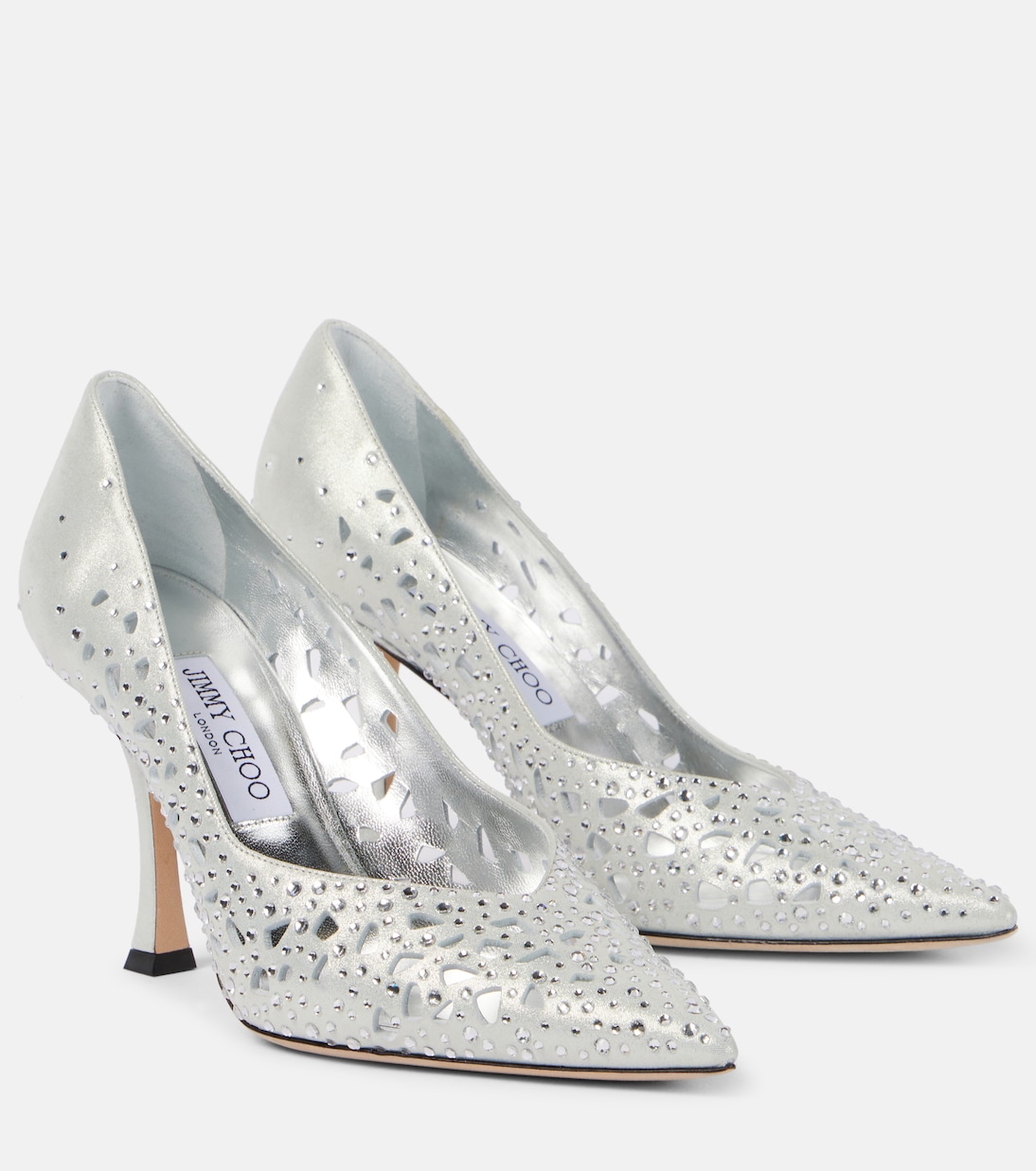 Туфли-лодочки Ziri 90 из замши с декором Jimmy Choo, серебряный