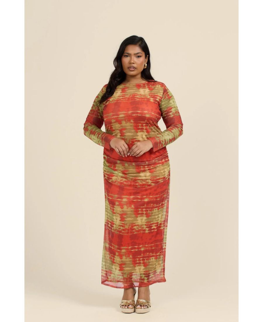 

Женское миди-платье с эффектом тай-дай FASHION-SZN CURVE, Khaki tye dye