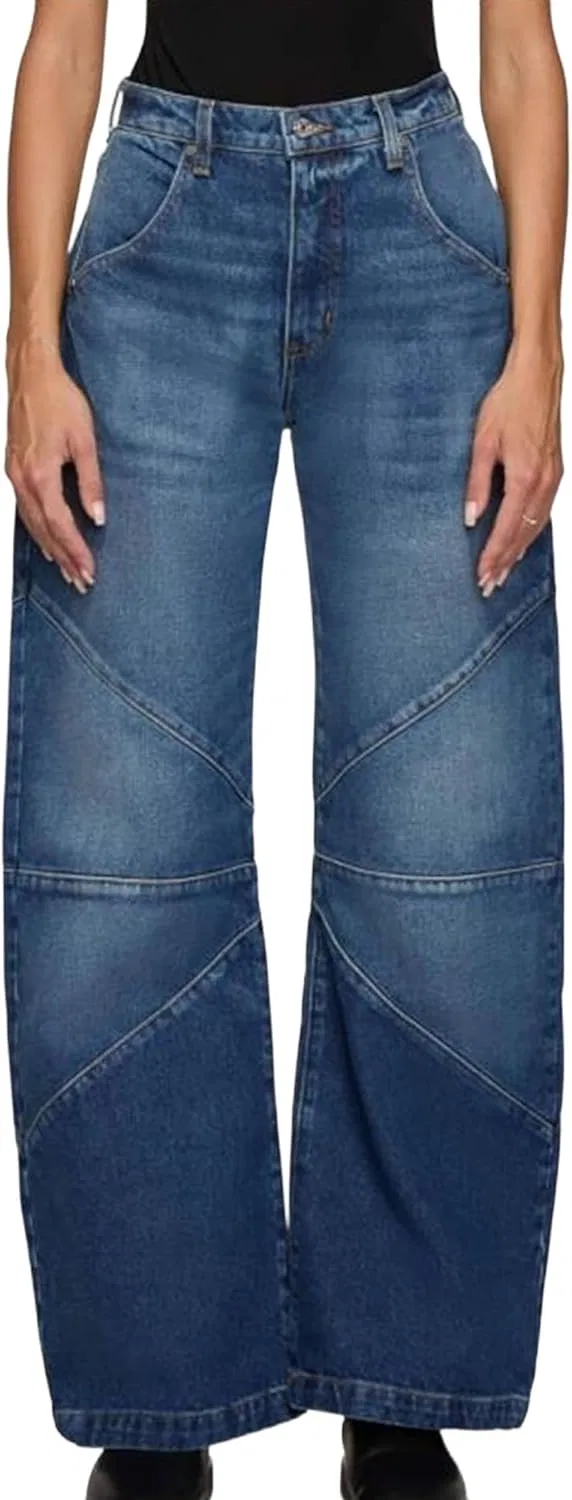 Джинсы свободные, High Waisted Barrel Jeans, темно-синие