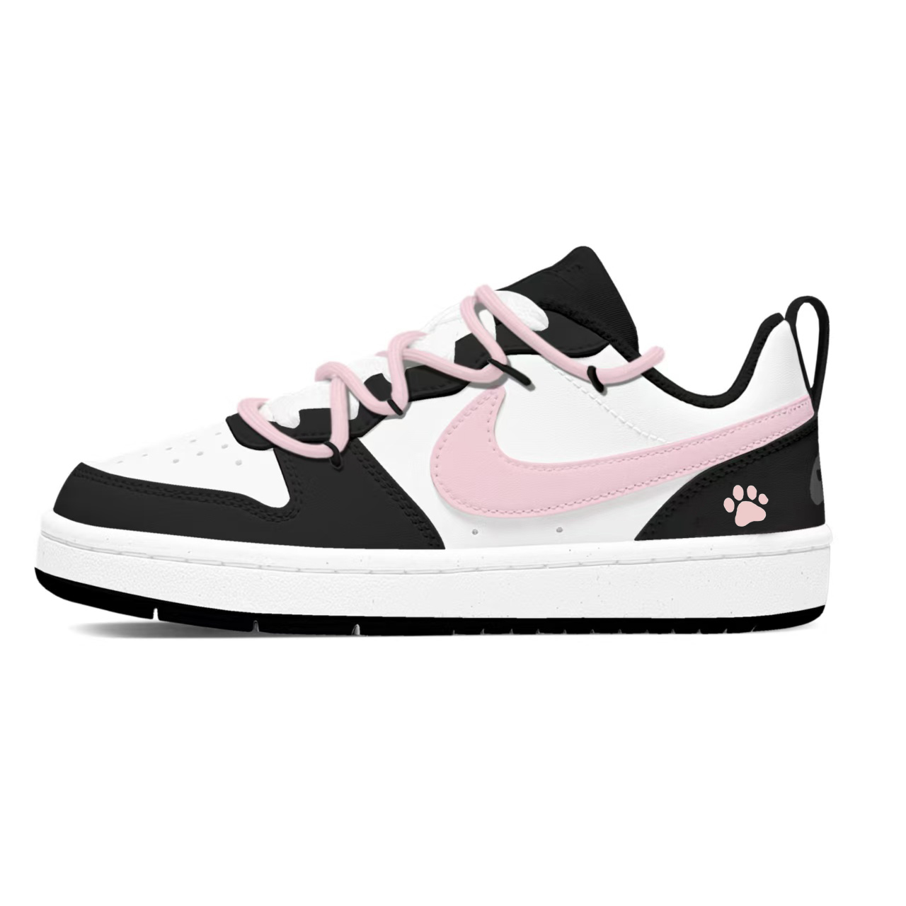 Nike Court Borough Pink Fuchsia Meow Paw устойчивые к истиранию низкие скейтерские кроссовки Black Pink детские — фото 3