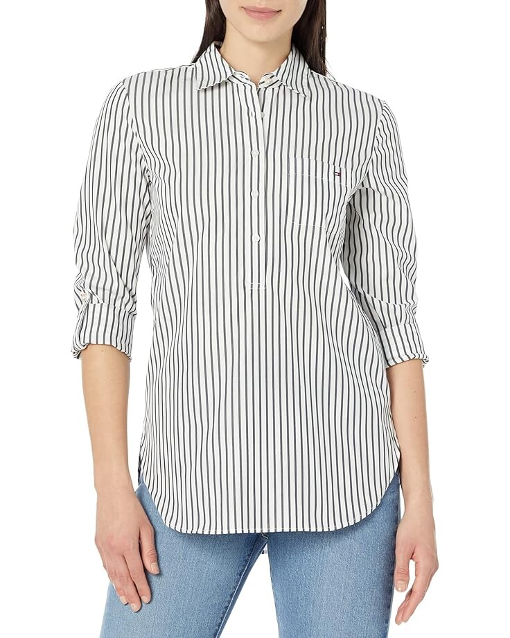 

Блуза Tommy Hilfiger Easy Care Popover Stripe, цвет Sky Captain/Bright White