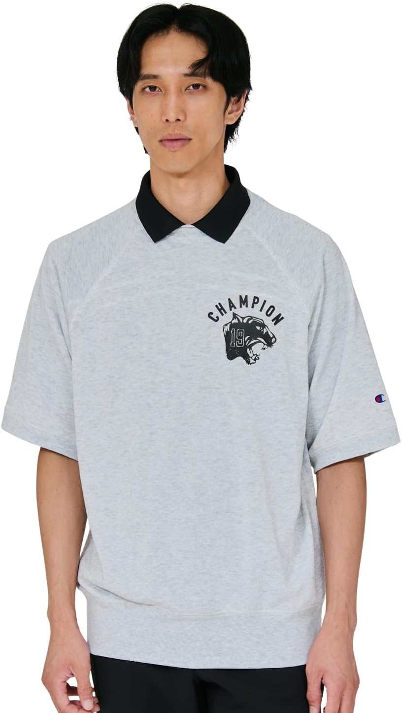 

Мужская толстовка Champion из махровой ткани Tech Weave с коротким рукавом и круглым вырезом, C3-DG001, короткий рукав, эластичная, защита от УФ-излучения, быстросохнущая, с графическим логотипом, серый