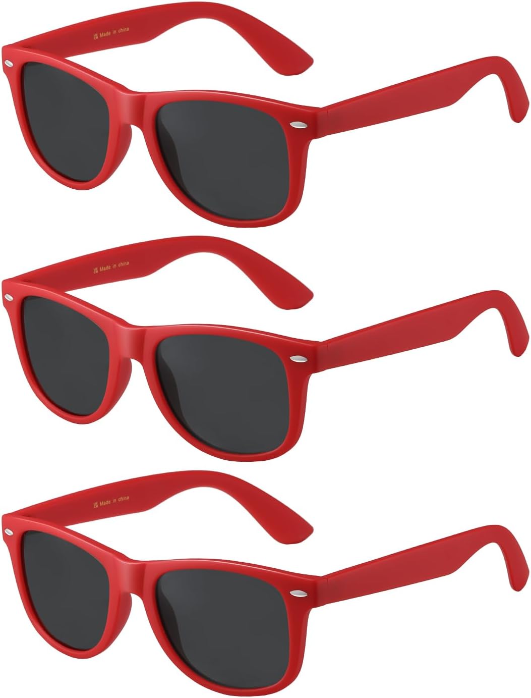 

Солнцезащитные очки MASDUN Retro Polarized для мужчин и женщин, классические солнцезащитные очки с защитой от УФ-излучения MD2140 (комплект из 3 штук), 3 Pack, Red Frame Grey Lens