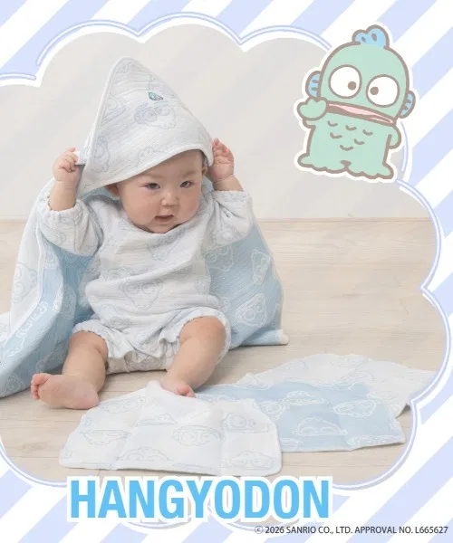 Ромпер Sanrio с персонажами Kitty, Hangyodon, Pompompurin, множественная марля, голубой