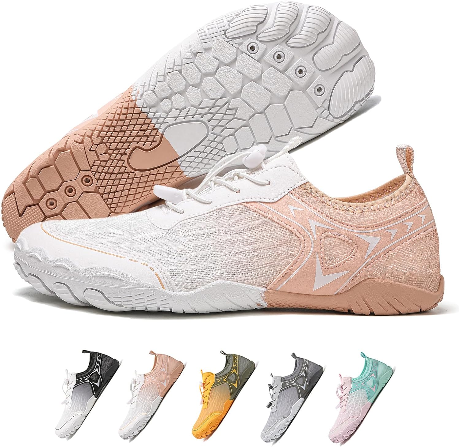 

Кроссовки для бега для женщин и мужчин, противоскользящие, с широким носком, водонепроницаемые, быстросохнущие, с нулевым перепадом, для трейлов Waiwaigo, белый/розовый