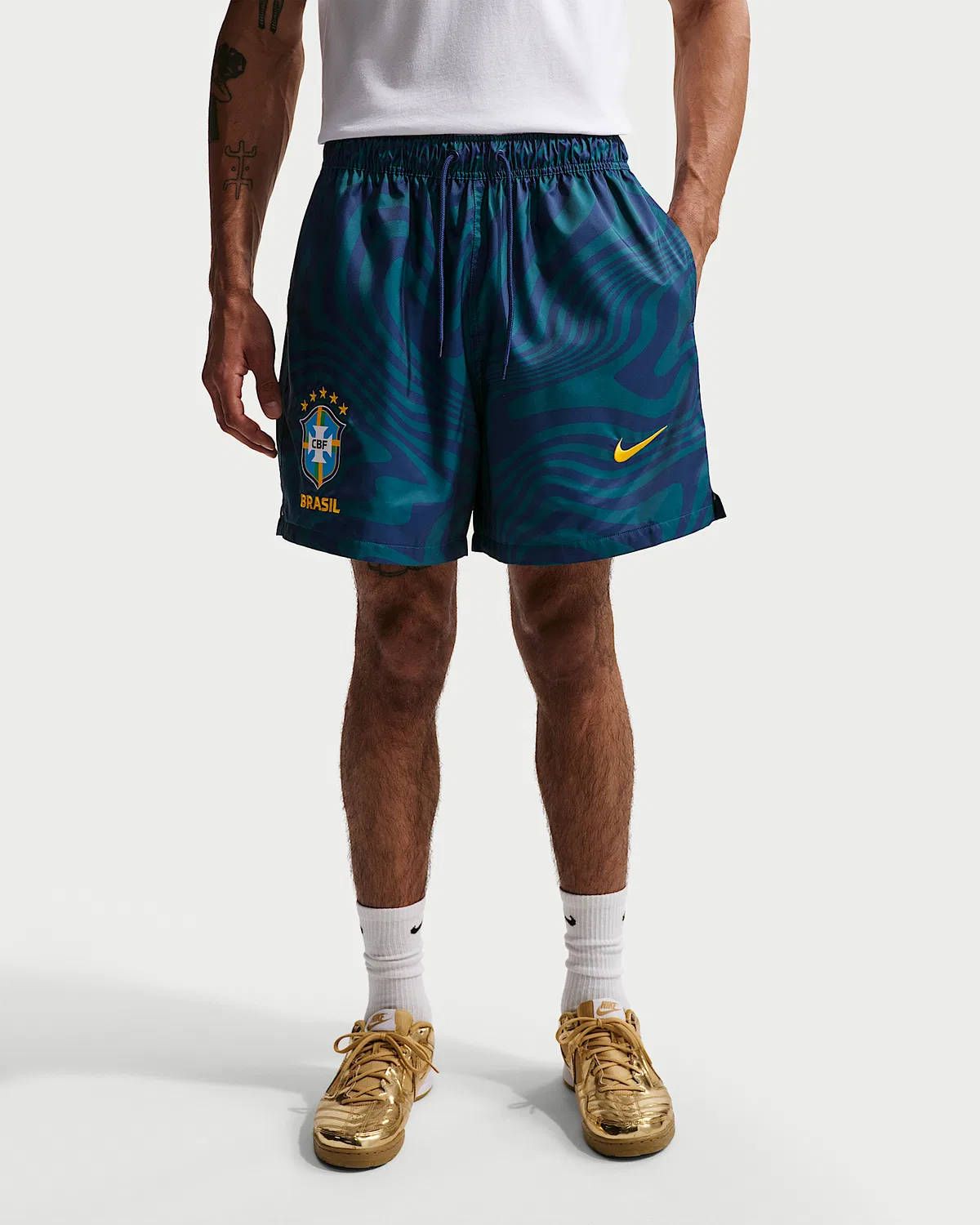 Мужские футбольные шорты Nike Flow Brazil Club, Geode Teal/Coastal Blue/Midwest Gold — фото 2
