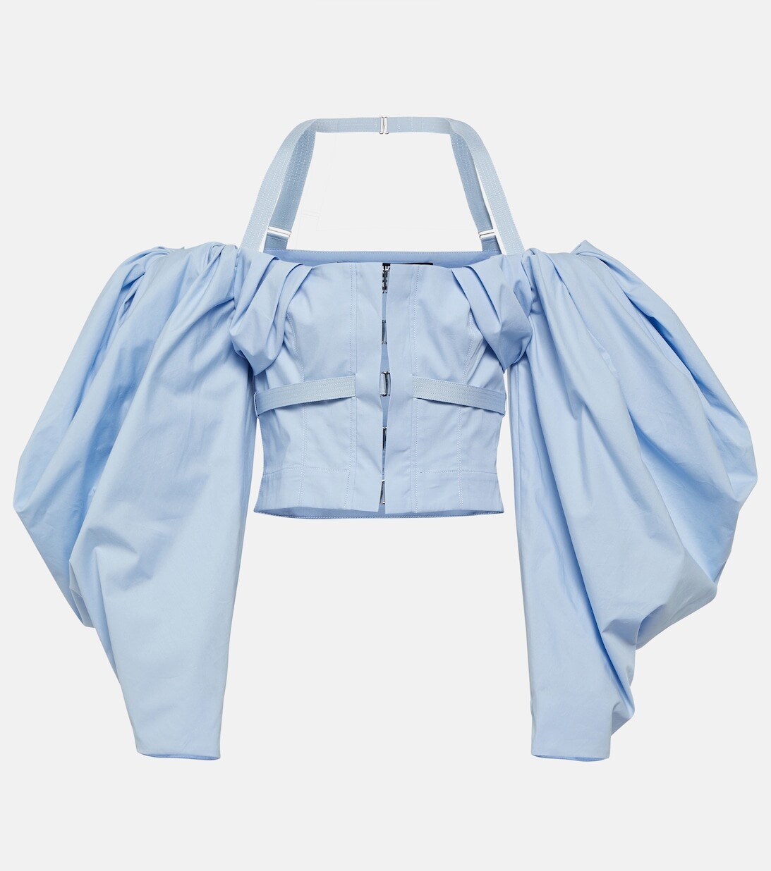 

Поплиновый топ с открытыми плечами Le Haut Taffetas JACQUEMUS, синий