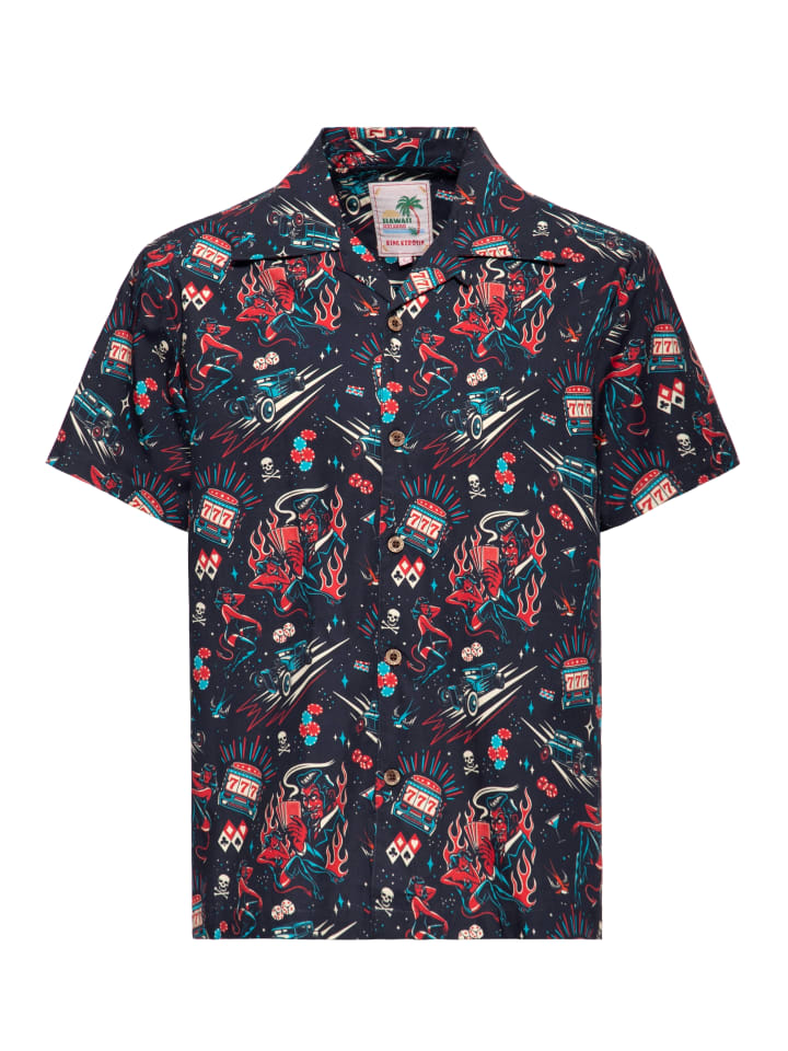 

Футболка King Kerosin Hawaii в стиле рокабилли с изображением дьявола в черном цвете