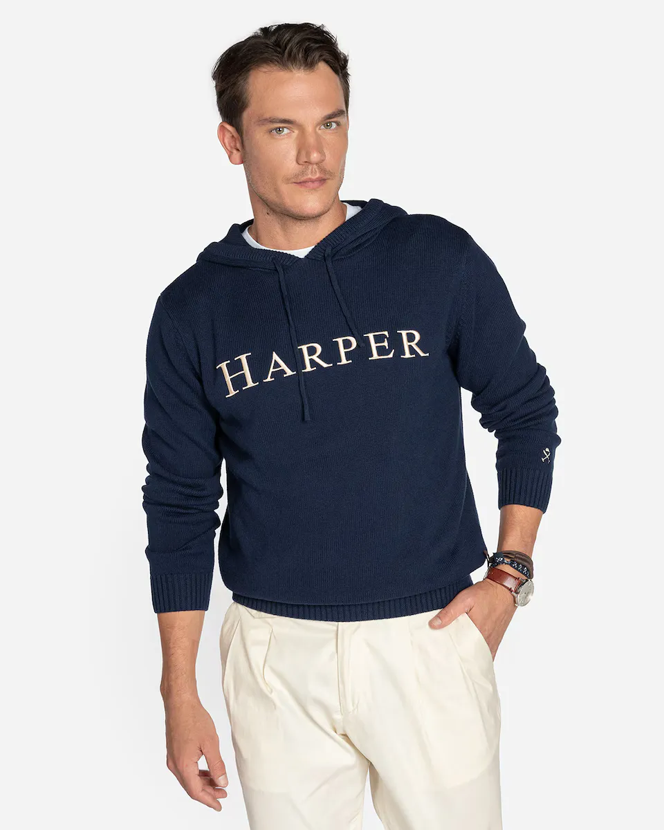 

Мужской свитер с круглым вырезом и рисунком спереди Harper & Neyer, темно-синий