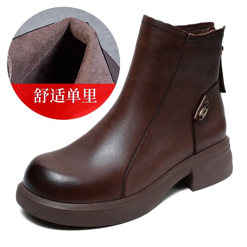 Devanro Женские полусапожки на каблуке 4 см тёмно-коричневые, цвет Dark Brown — фото 2