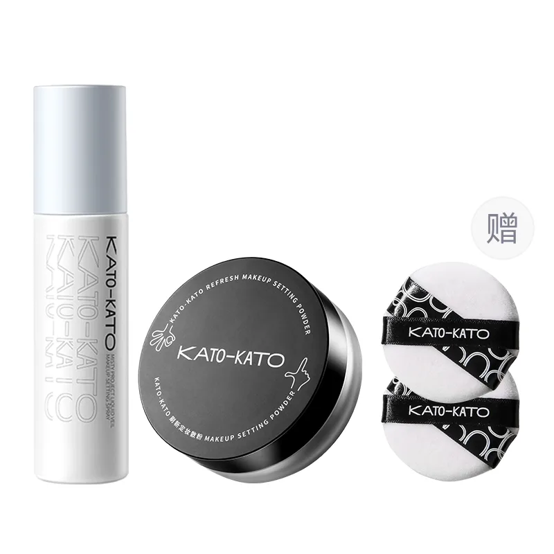 KATO-KATO KATO рассыпчатая пудра и спрей для фиксации макияжа, контроль жирного блеска, стойкость, коррекция тона кожи 100 мл+6,5 г/100 мл+8 г, 304 Tender+Long-Lasting Makeup Spray (Black Cap) with 1g Nude Loose Powder+Powder Puff — фото 2