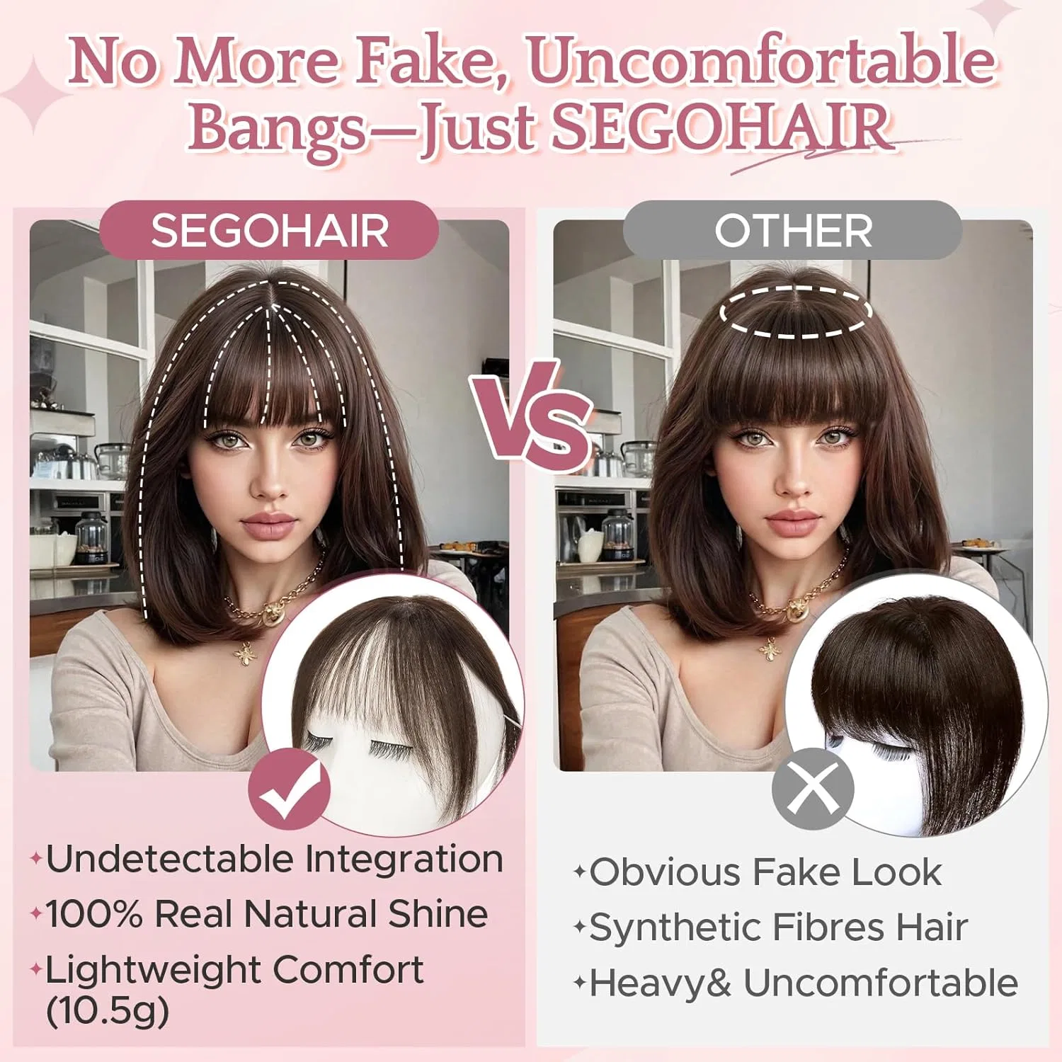 Накладная челка SEGOHAIR из натуральных волос, черная Sego, #1B Natural Black — фото 3