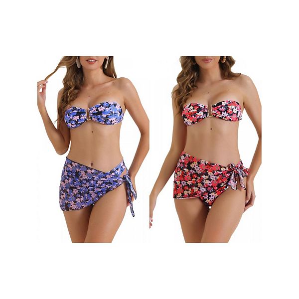 

2 комплекта женского бикини с цветочным принтом, бандо и треугольные трусики Inspire Chic, Purple Red, Красный, 2 комплекта женского бикини с цветочным принтом, бандо и треугольные трусики Inspire Chic, Purple Red