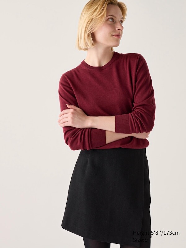 

Джемпер с круглым вырезом из мериноса Uniqlo, бордовый