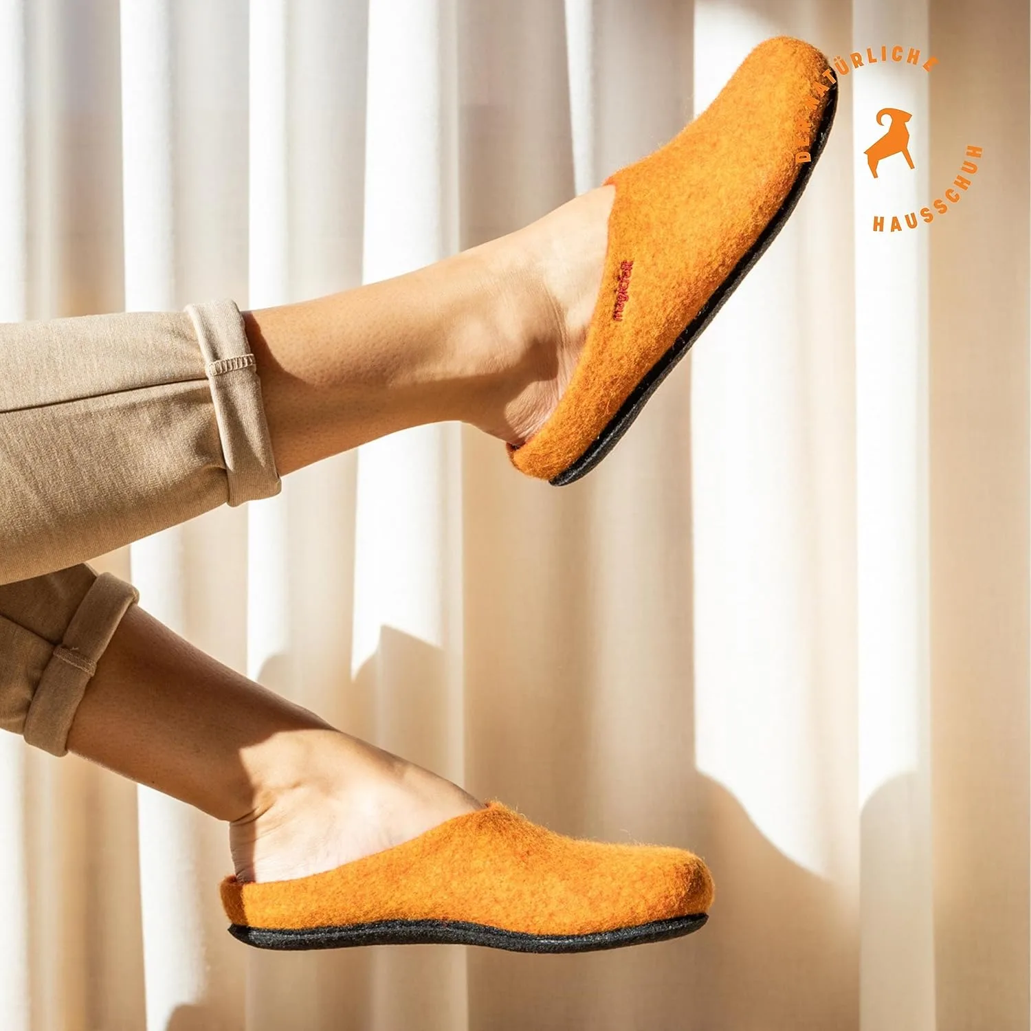 Тапочки MagicFelt AN 709 из чистой натуральной шерсти для мужчин и женщин - нескользящие и анатомической формы, оранжевый — фото 4