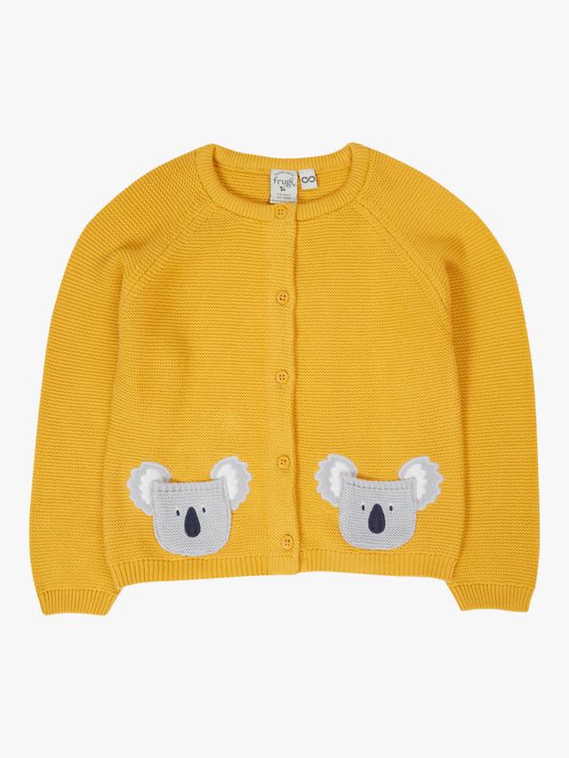 

Детский кардиган с карманом в виде коалы из органического хлопка patsy Frugi, желтый