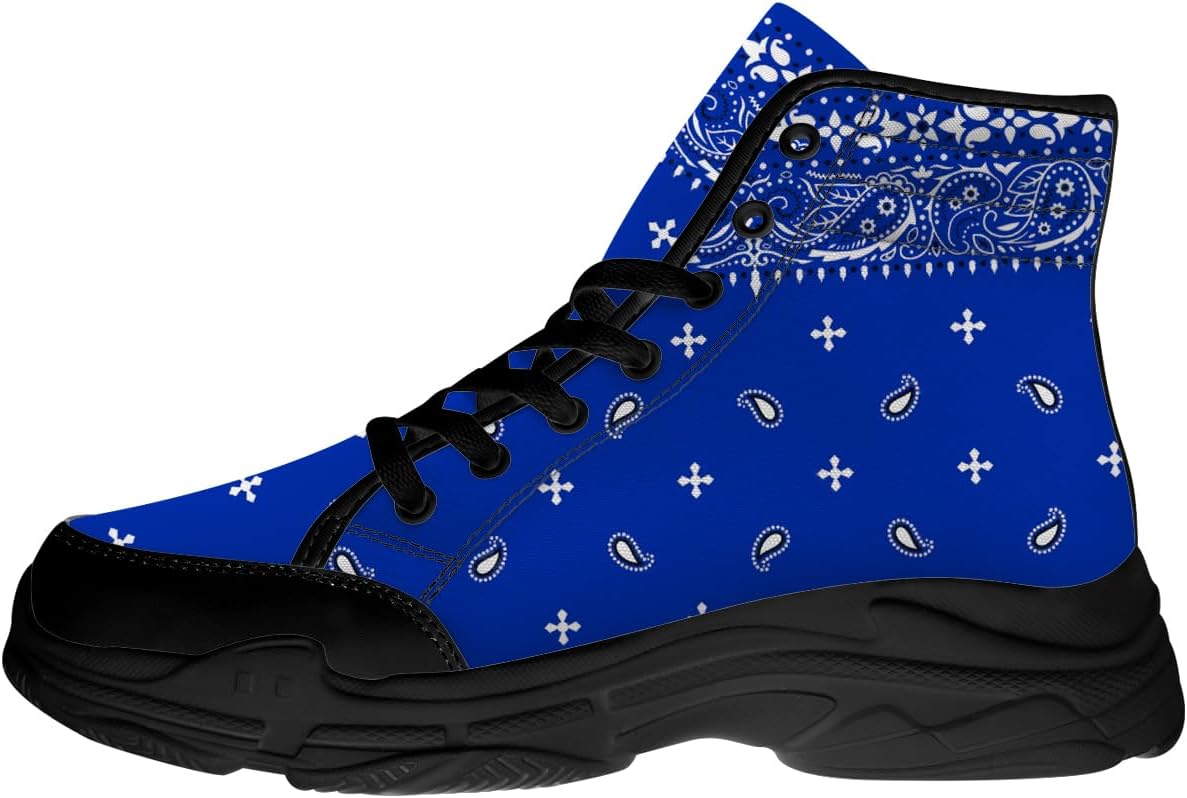 

Кроссовки Quorax с банданой и пейсли для женщин и мужчин, высокие на шнуровке, из ткани, подарки для нее и для него, синий