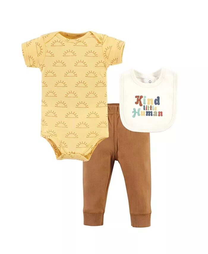 

Хлопковое боди, брюки и нагрудник для маленьких мальчиков, Kind Human Hudson Baby, бежевый