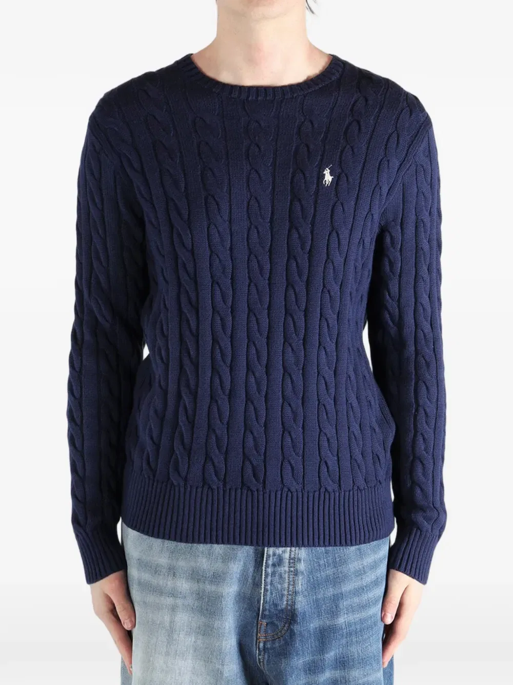 Свитер с круглым вырезом и косами Polo Ralph Lauren, синий — фото 2