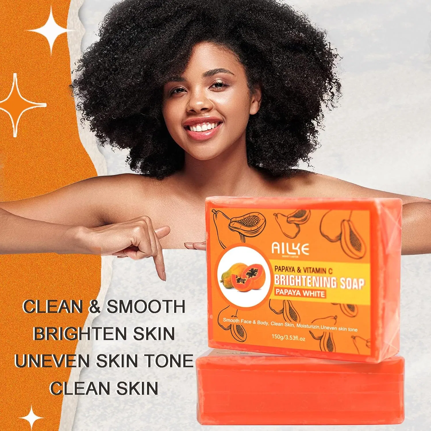 Осветляющее мыло с папайей и глутатионом, 150 г Ailke Boost Luster, Papaya Soap — фото 2