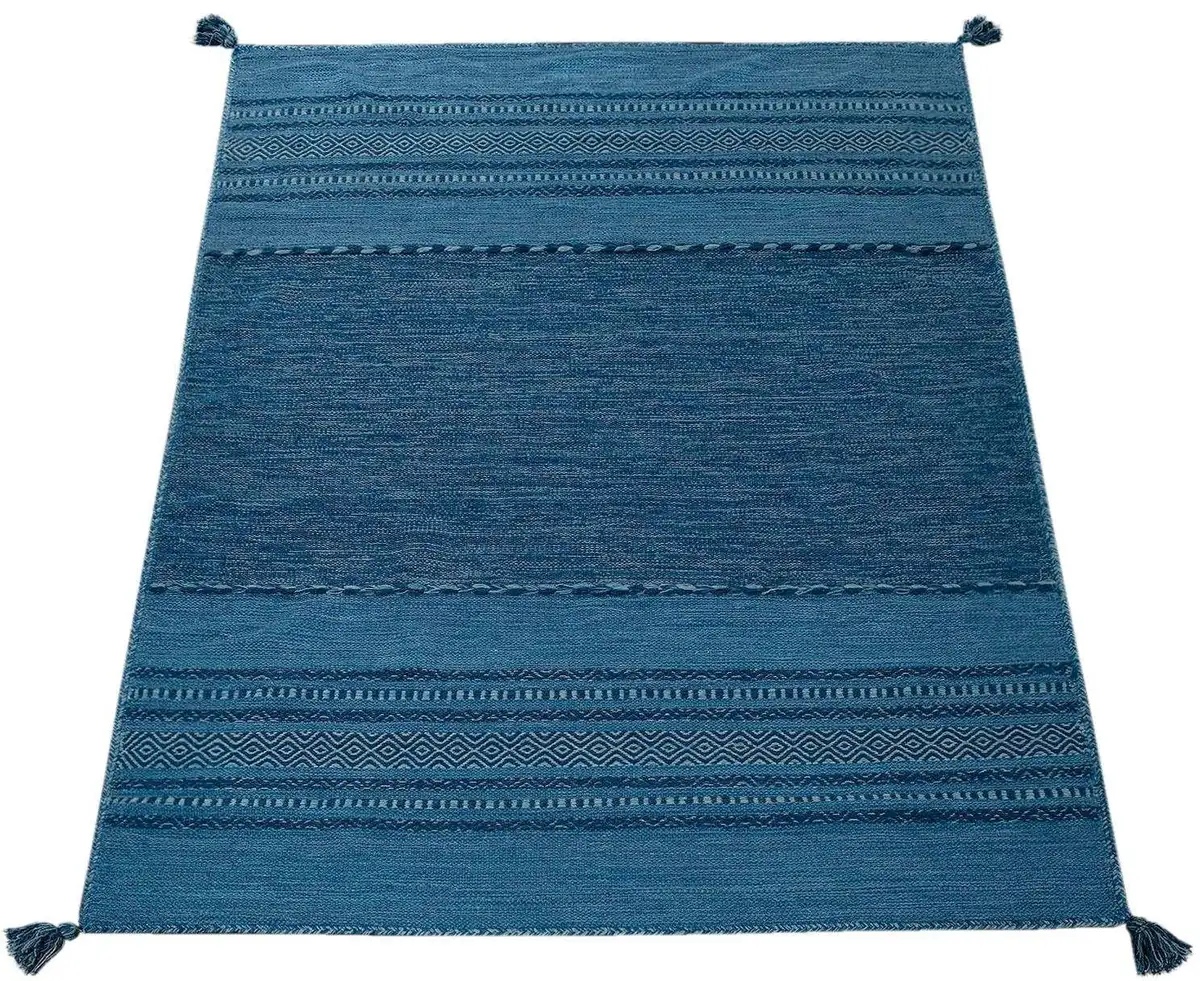 

Ковер Paco Home "Kilim 217", прямоугольный, двусторонний ковер ручной работы, чистый хлопок, в полоску, гостиная 240х340 см, синий