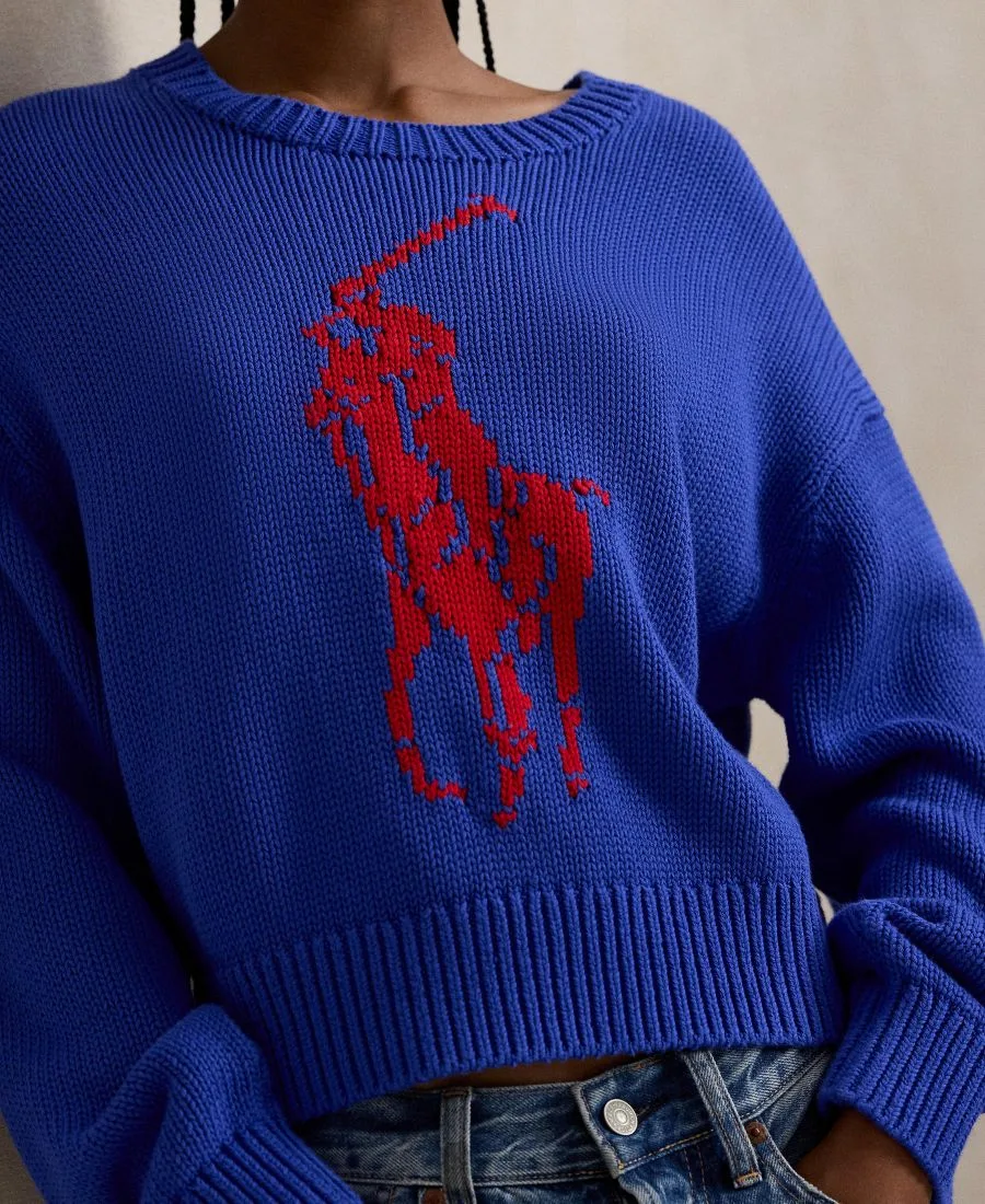 Женский свитер с круглым вырезом "Большой пони" Polo Ralph Lauren, Bright Royal — фото 4